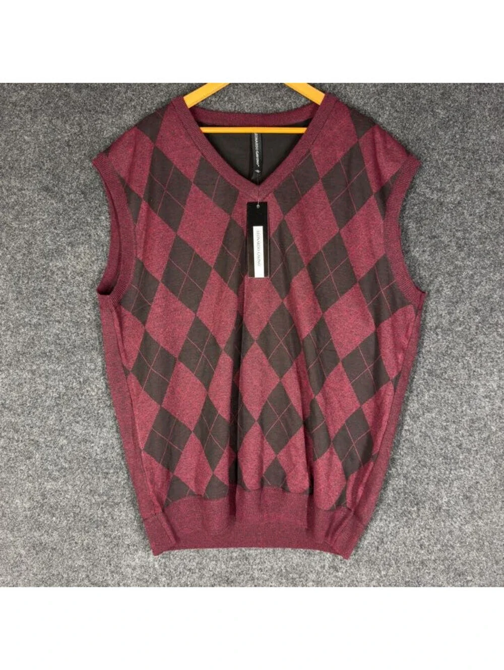 New Leonardo Gavino Vest Men 4XL Red Geometric V-Neck Sleeveless Knit Cotton